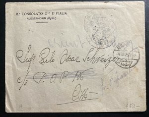 1925 Italian Consulate In Alexandria Egypt Diplomatic Cover Locally Used
