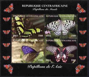 C A R - 2011 - Butterflies of World, Asia - Perf 4v Sheet - Mint Never Hinged