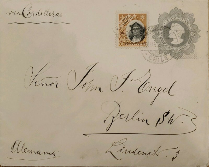 J) 1904 CHILE, COLON, POSTAL STATIONARY, CIRCULATED COVER, FROM CHILE TO GERMANY