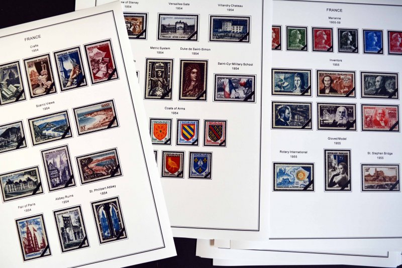 COLOR PRINTED FRANCE 1941-1965 STAMP ALBUM PAGES (55 illustrated pages)