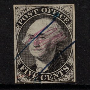 USA #9X1a Used Fine - Very Fine Four Margins With Blue & Magenta Pen Cancels