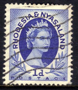 Rhodesia & Nyasaland 1954 - 56 QE2 1d Ultramarine used SG 2 ( R235 )