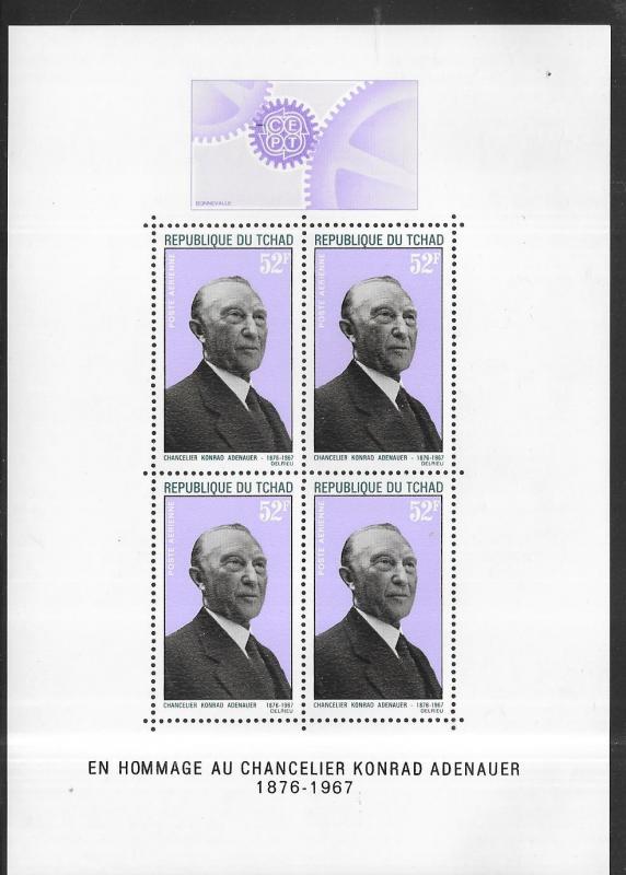 Chad #C42a  52fr Konrad Adenauer  S/S (MNH)  CV $6.00