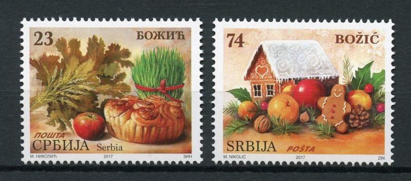 Serbia 2017 MNH Christmas Gingerbread House Fruits 2v Set Foods Stamps