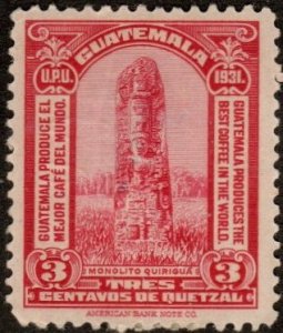 Guatemala 258 - Mint-H - 3c Maya Stele at Quirigua (1932) (cv $1.90)