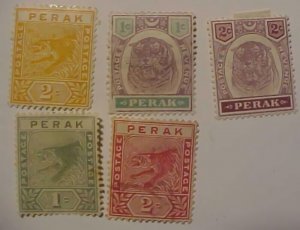 MALAYA PERAK MINT LH #61,62,63,66,67 CAT EURO 15 $20.00