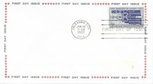 1957 FDC, #1092, 3c Oklahoma Statehood, FDI & Stars