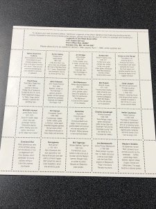 2870 Recalled Legend Sheet Mint Never Hinged Signed By The Designer MARK HESS