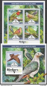 2017 Solomon Islands Rare Birds Pigeons Parrots Birdpex #4522-6 1+1 ** Ls770