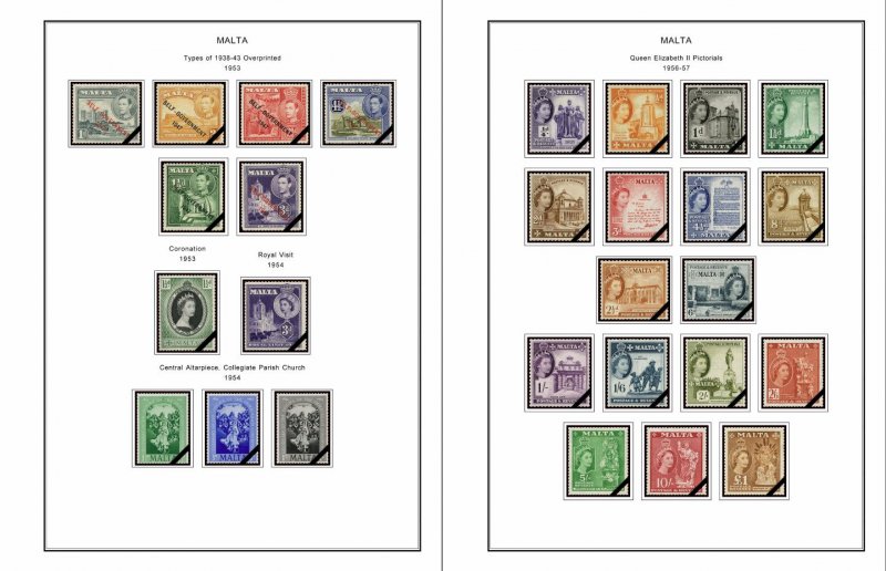 MALTA STAMP ALBUM PAGES 1860-2011 (196 PDF color illustrated pages)