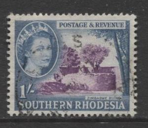 Southern Rhodesia- Scott 89 - QEII Definitives -1953 - Used- Single 1/- Stamp