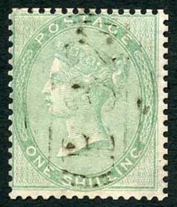 SG72b 1/- Green Thick Paper wmk Emblems Cat £400 Superb used