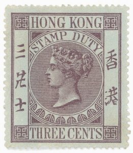 (I.B) Hong Kong Revenue : Stamp Duty 3c (1885) blued paper