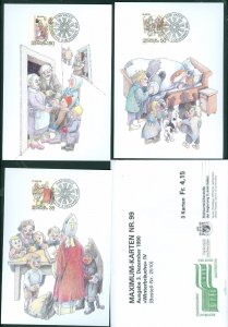 Liechtenstein. Maximum Card. # 99. 1990. Complete Set 3 Diff. Winter Traditions.