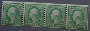 United States #490 1 Cent Washington Coil Strip of Four MNH