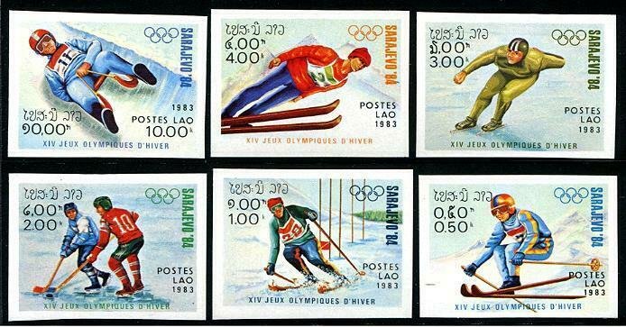 HERRICKSTAMP LAOS Sc.# 473-78 Winter Olympics 1984 Imperf Stamps