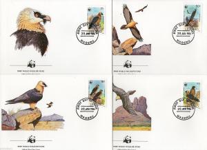 Lesotho 1986 WWF Bearded Vulture Bird of Prey Wildlife Fauna Sc 512-15 4 FDCs
