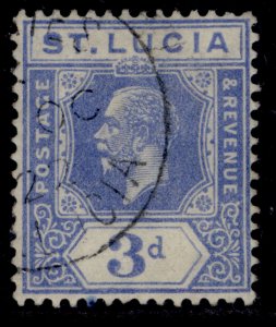 ST. LUCIA GV SG99, 3d bright blue, FINE USED. Cat £22.