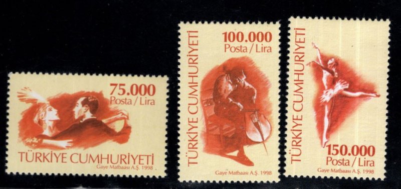 TURKEY Scott 2704-2706 MNH** 1998 Contemporary performing Arts Stamp set