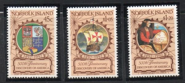 Norfolk Island Sc  517-19 1992 Discovery of America Columbus stamp set mint NH