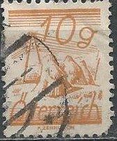 Austria 311 (u, pulled perf) 10g telegraph wires, mountains, orange (1925)