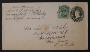 1928 Ft McKinley Philippines Uprated PS Cover to Hackensack NJ USA Army
