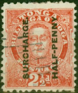 Tonga 1895 1/2d on 2 1/2d Vermilion SG29 Fine Used