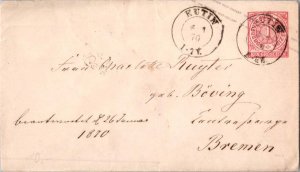 Germany North German Confederation 1gr Numeral Envelope 1870 Eutin to Bremen.