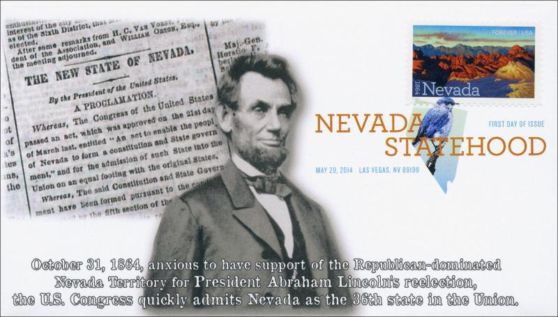 SC 4907, 2014 Nevada Statehood,Abraham Lincoln, DCP, FDC, Item 14-094