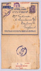 GB WW2 Air Letter EGYPT RAF *Deputy Chief Censor* Cachet Darlington 1943 YA106