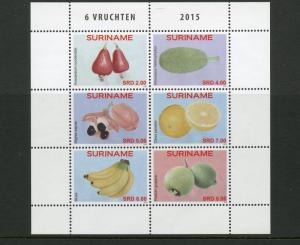 Suriname 2015 MNH Fruits 6v Block Set Flora Lemons Bananas Guavas Ackee Vruchten