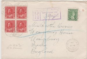 CANADA registered cover Montreal, 16 Jan 1936 - Cat # 184 Block of 4  to England