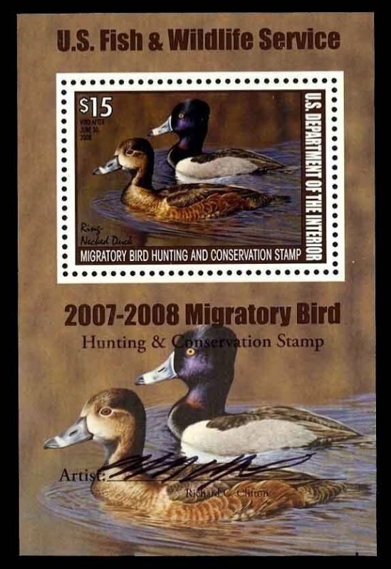 RW74b ARTIST SIGNED MINI SOUVENIR SHEET FEDERAL DUCK STAMP - VF - (ESP STOCK)