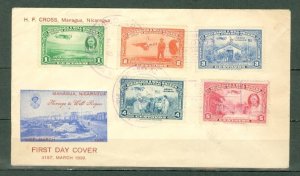 NICARAGUA 1939  WILL ROGERS #C236-240 SET on FDC