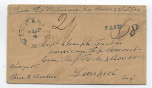 1848 Wiscasset ME stampless cover to Liverpool retaliatory rate [h.7057]