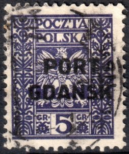 Poland #1K20  Used - 5gr dull vio Port Gdansk Overprint (1929)