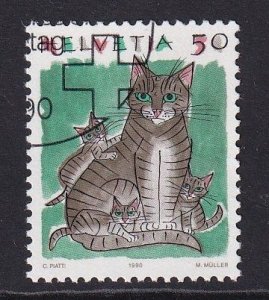 Switzerland  #871 cancelled 1990  animals 50c house cats