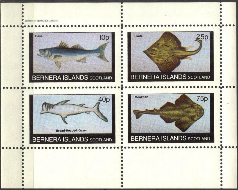 {B310} Bernera Scotland Fishes Sh.4 MNH Cinderella !!