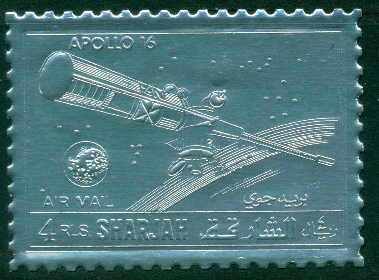 Sharjah 1972 Mi#1057A Space Achievement, Apollo 16 Silver Foil embossed MLH