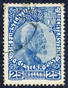 LIECHTENSTEIN 1912 SC 3 Lightly Used 25h Prince Johann II cv$55.00  *Bay Stamps*