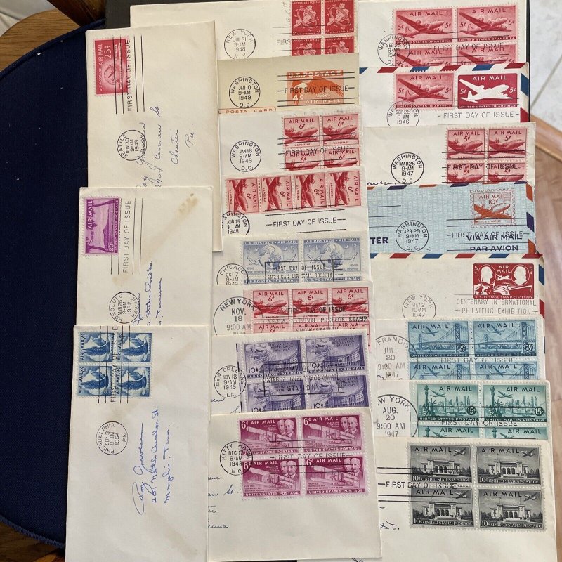 Lot of 19 Different, Uncacheted US Airmail FDCs from the 1940s and 1950s