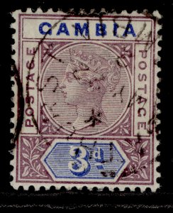 GAMBIA QV SG41b, 3d deep purple & ultramarine, FINE USED. Cat £100. CDS