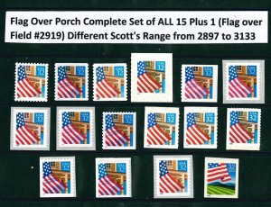 US Scott # 2897 ~ 3133 / Flag Over Porch .32 Set of 15 MNH