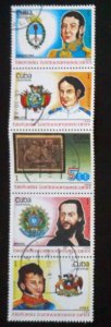 CUBA Sc# 3069a  LATIN AMERICAN HISTORY 1988 strip of 5 x1c  used cto