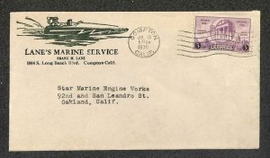 USA #782 STAMP COMPTON CALIFORNIA LANE'S MARINE SERVICE BOAT AD COVER 1936