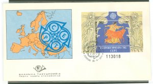 Greece 1723 1991 European Ministers' Conference (CEPT) mini-sheet on an unaddressed cacheted first day cover.