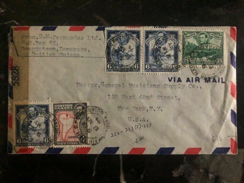 1944 Georgetown British Guiana Censored cover To Musicians Supply New York USA