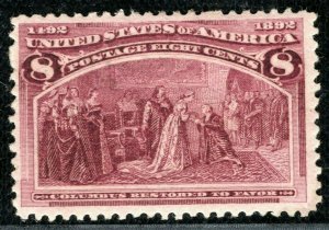 USA Stamp Scott.236 8c Magenta COLUMBUS RESTORED (1892) Mint MM Cat $52+ LIME154