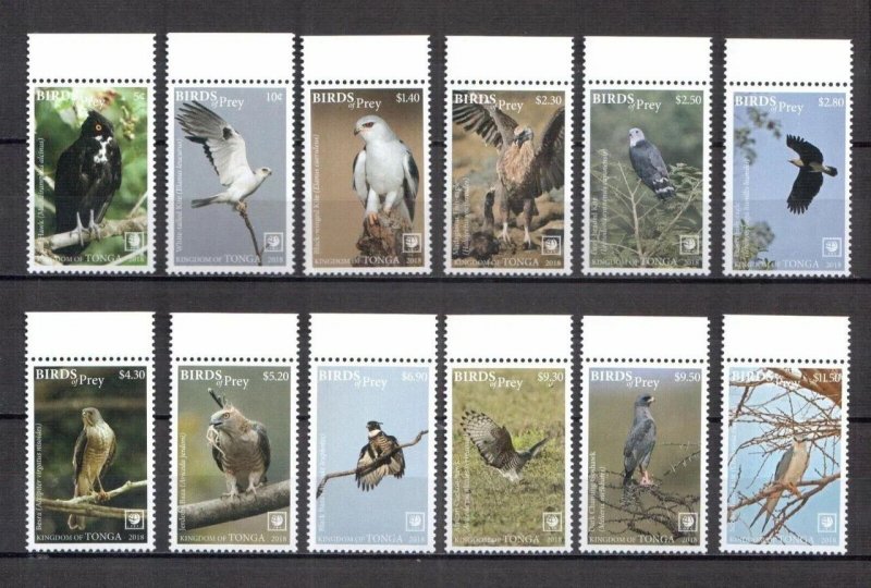 2018	Tonga	birds of prey owls set 12v MNH	308