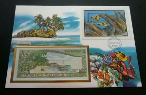 Maldives Underwater Lifes 1986 Fish Coral Sea Marine FDC (banknote cover) *rare